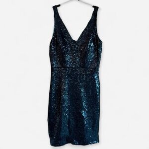 NW Nightway Teal sequin bodycon/cocktail dress with a v-neckline